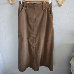 Vintage Chadwick's 90's Faux Suede Brown A-Line Maxi Skirt.  Size 4